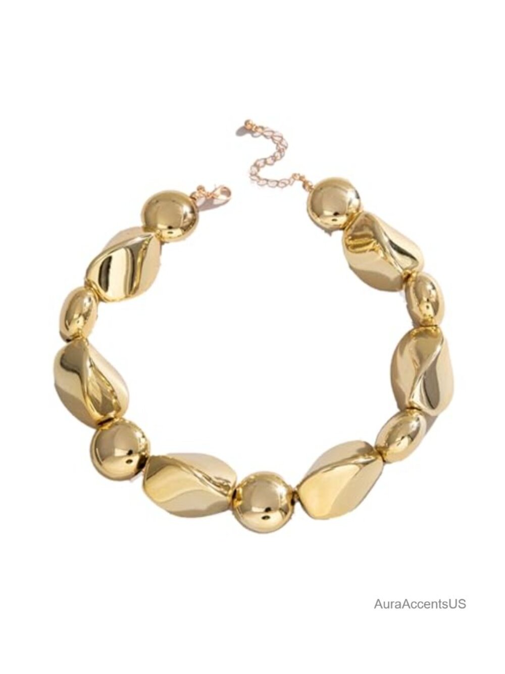 Chunky Nugget Bead Choker Necklace with Crystal Accent Adjustable